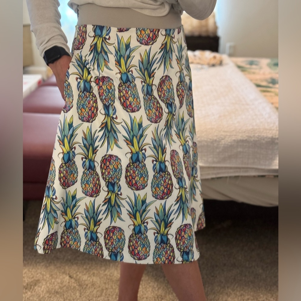 Cream and Green A-Line Resort Skirt